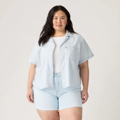 Bennie Camp Shirt (Plus Size) - Watch Me - Light Wash
