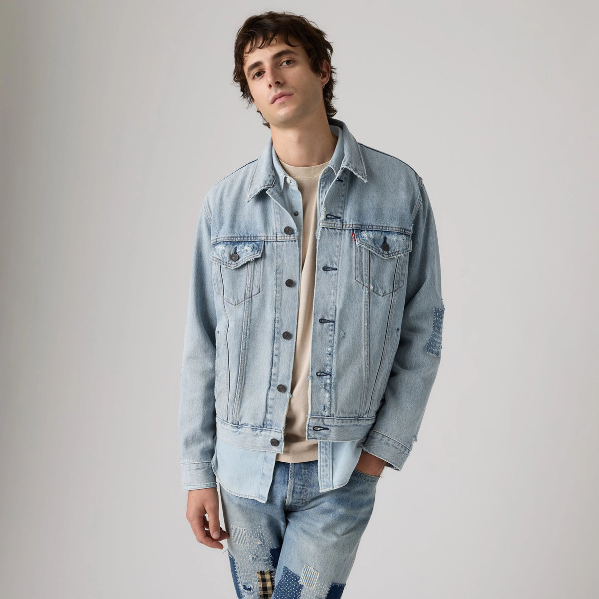 Trucker Jacket - Sashiko Patch - Medium Wash