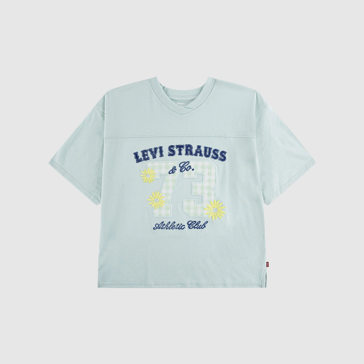 Short Sleeve Oversized Football Knit Top Big Girls 7-16 - Pale Blue