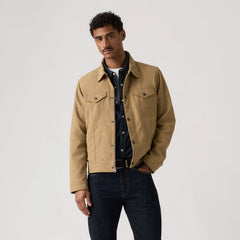 Vintage Faux Cow Suede Trucker Jacket - Tan - Brown -