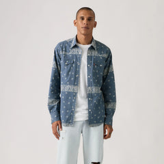 Classic Western Standard Fit Shirt - Azad Paisley Ensign Blue Poplin - Blue