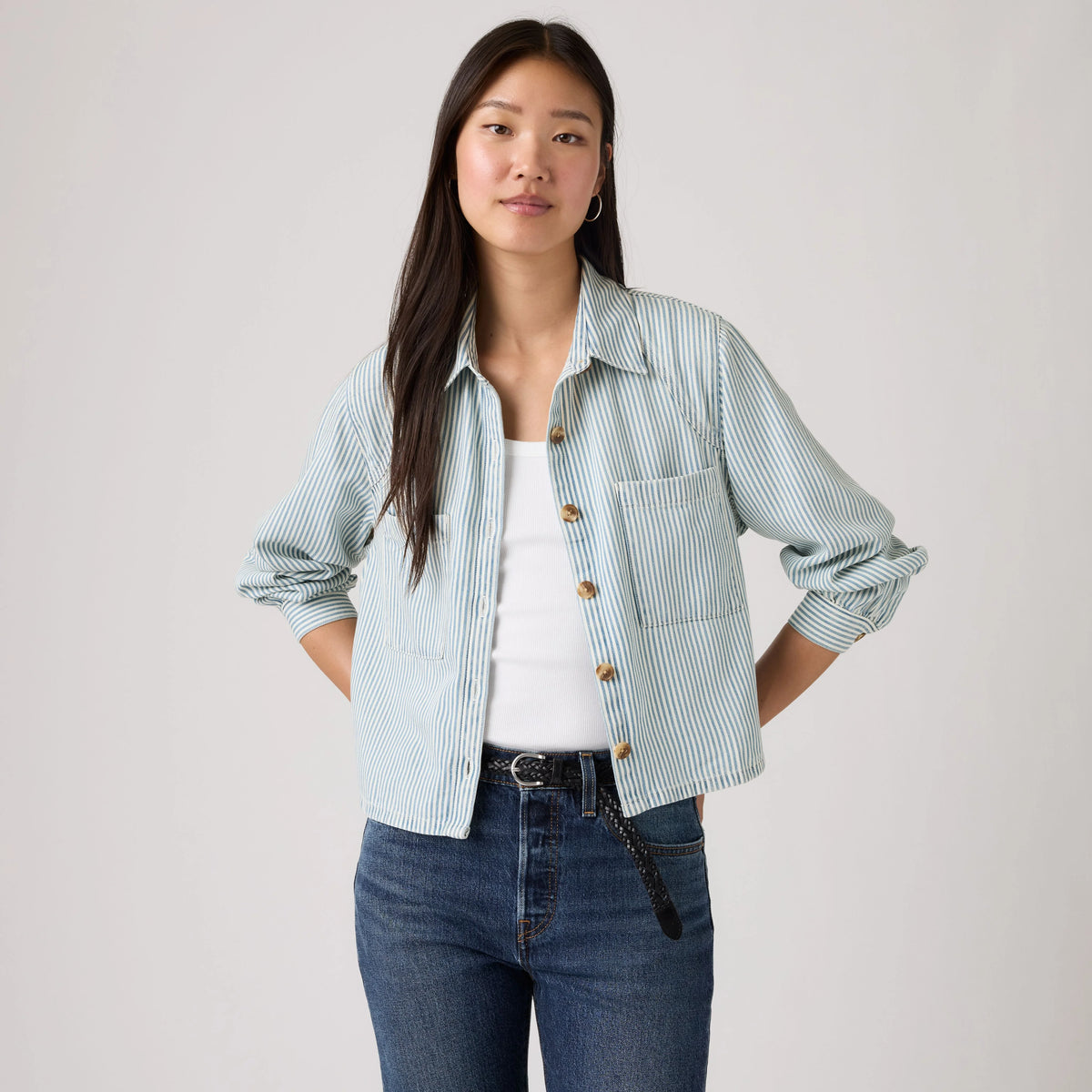Tini Long-Sleeve Utility Shirt - Hadley Stripe Vintag - Blue