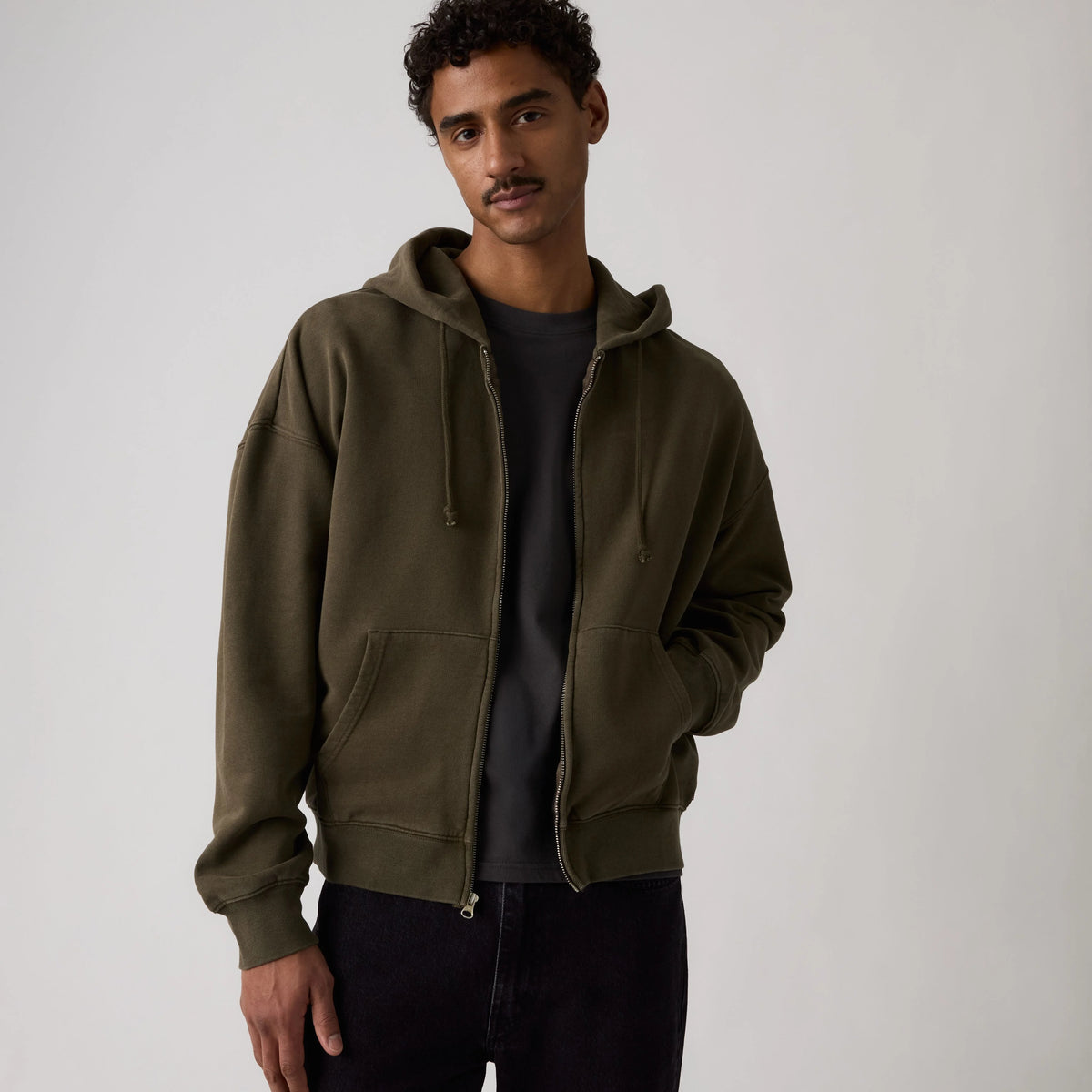 Hayes Boxy Grunge Wash Full-Zip Sweatshirt - Grunge Maitake Brown - Brown