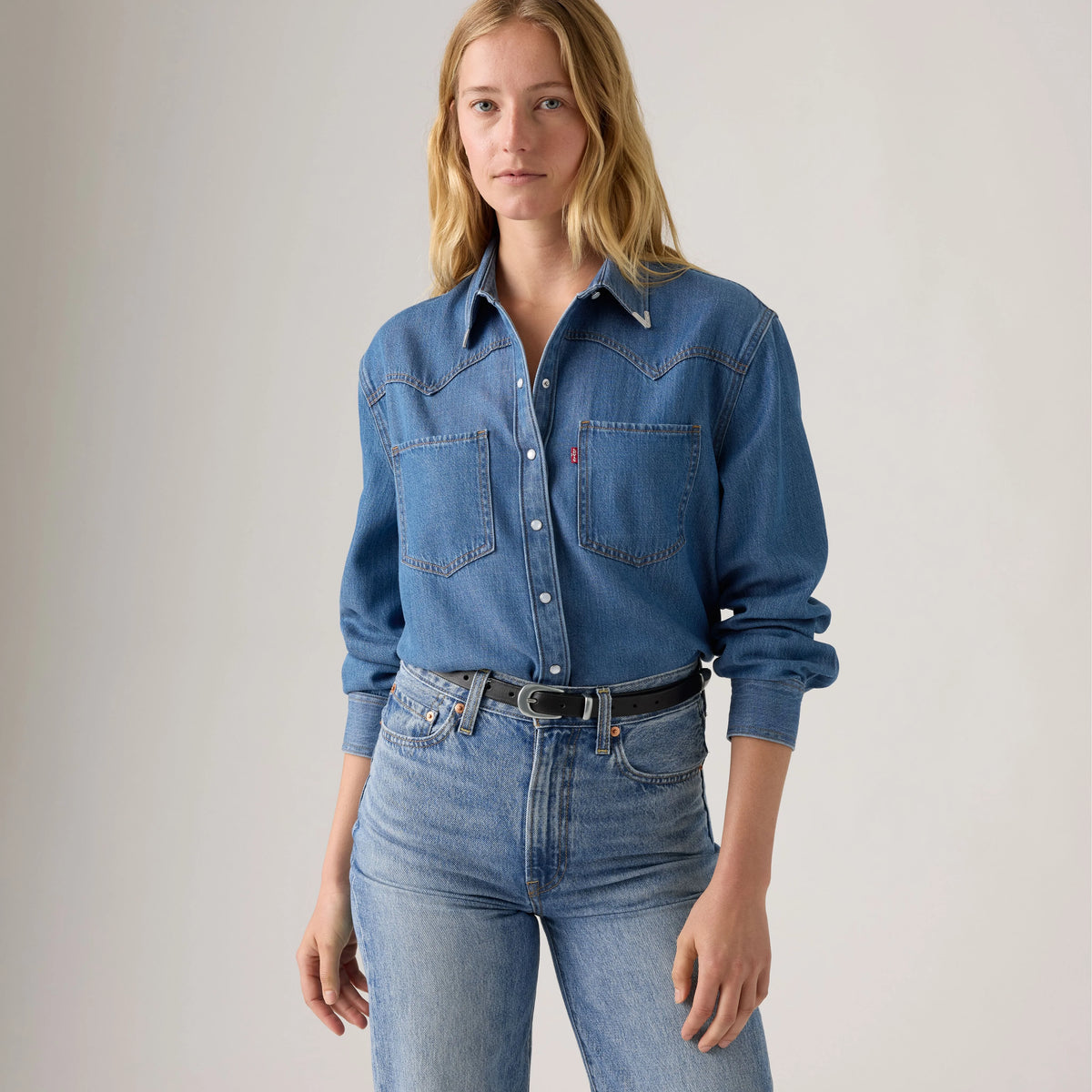 Teodora Metal Tipped Western Shirt - Going Steady Tipped - Medium Wash