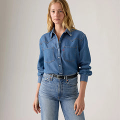 Teodora Metal Tipped Western Shirt - Going Steady Tipped - Medium Wash