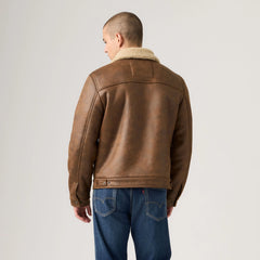 Two Chest Pocket Faux Shearling Jacket - Brown