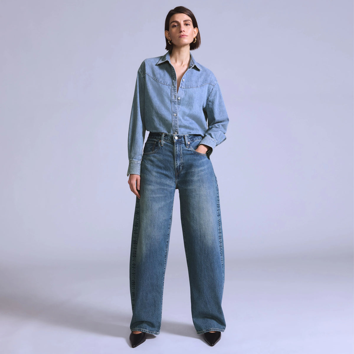 Women's Drop Barrel Jeans - Hinny Made in Japan - Medium Wash