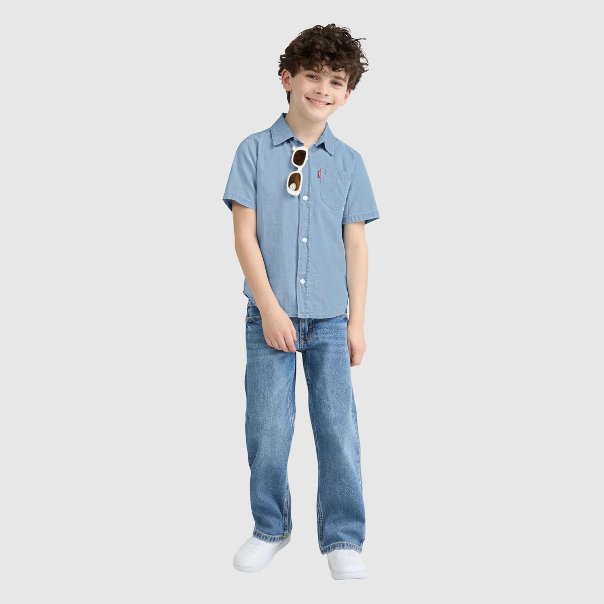 Short Sleeve Woven Shirt Little Boys 4-7 - Avalon - Light Wash