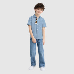 Short Sleeve Woven Shirt Little Boys 4-7 - Avalon - Light Wash