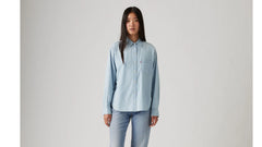 Harlie Boyfriend Button Down Shirt - Where Is She - Light Wash