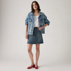 Retro Button Front Skirt - Eight Track - Dark Wash