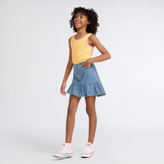 Denim Flounce Skort Big Girls 7-16 - Reach For The Stars - Medium Wash