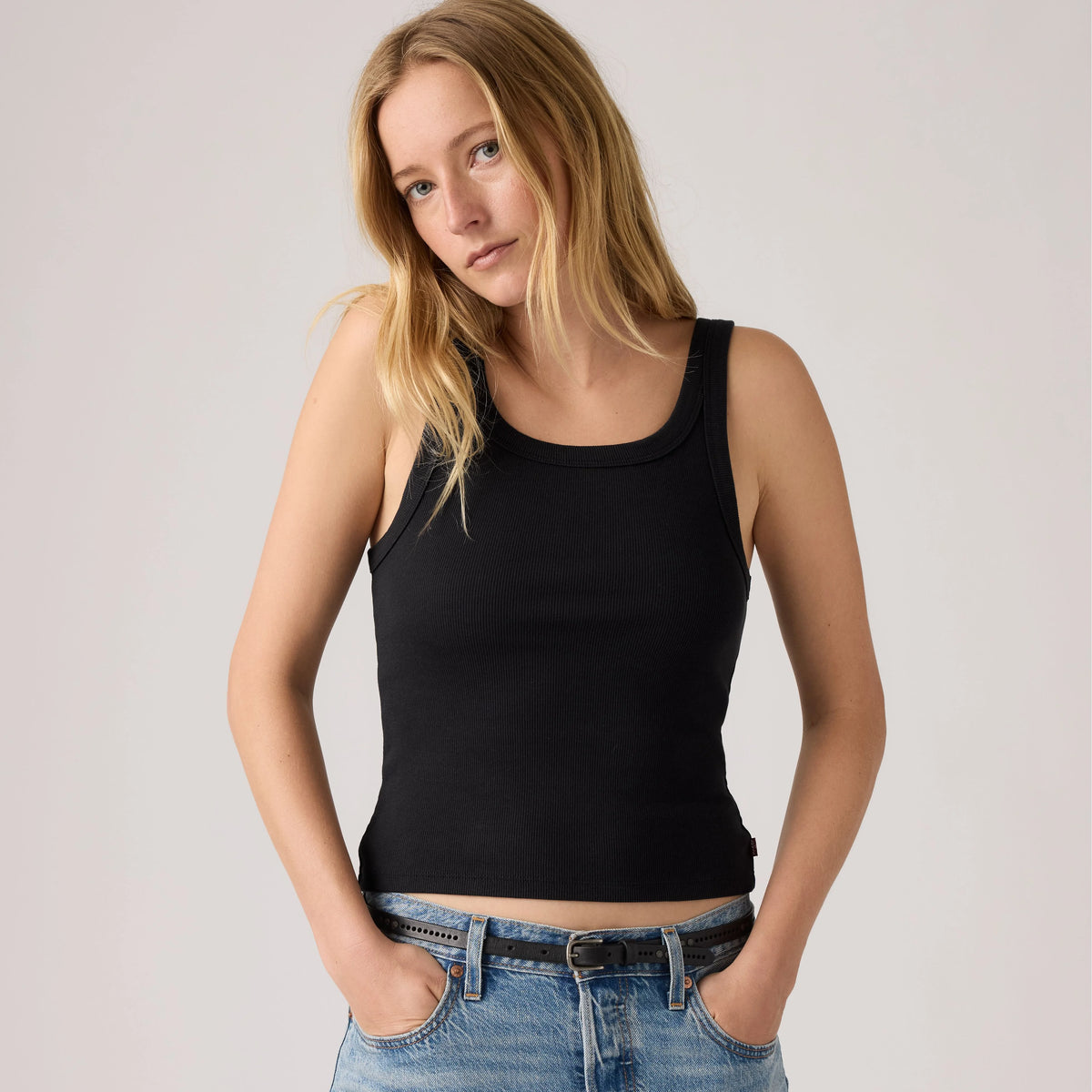 Essential Ribbed Tank Top - Anthracite Night - Black