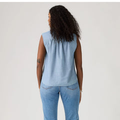 Londyn Short-Sleeve Popover Top - Breezy Blues - Medium Wash