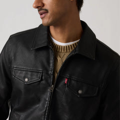 Faux Leather Jacket - Black - Black
