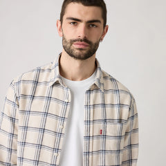Sunset One Pocket Standard Fit Cotton Linen Shirt - Ishu Plaid Moonbeam Cotton Linen - Multi-Color