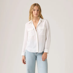 Elaine Utility Linen Button Up Shirt - Bright White - White