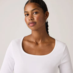 Essential Square Neck Long-Sleeve Tee - Bright White - White