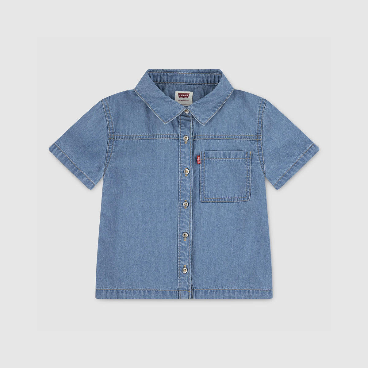 Short Sleeve Denim Top Little Girls 4-6x - Blue Wave Light - Blue