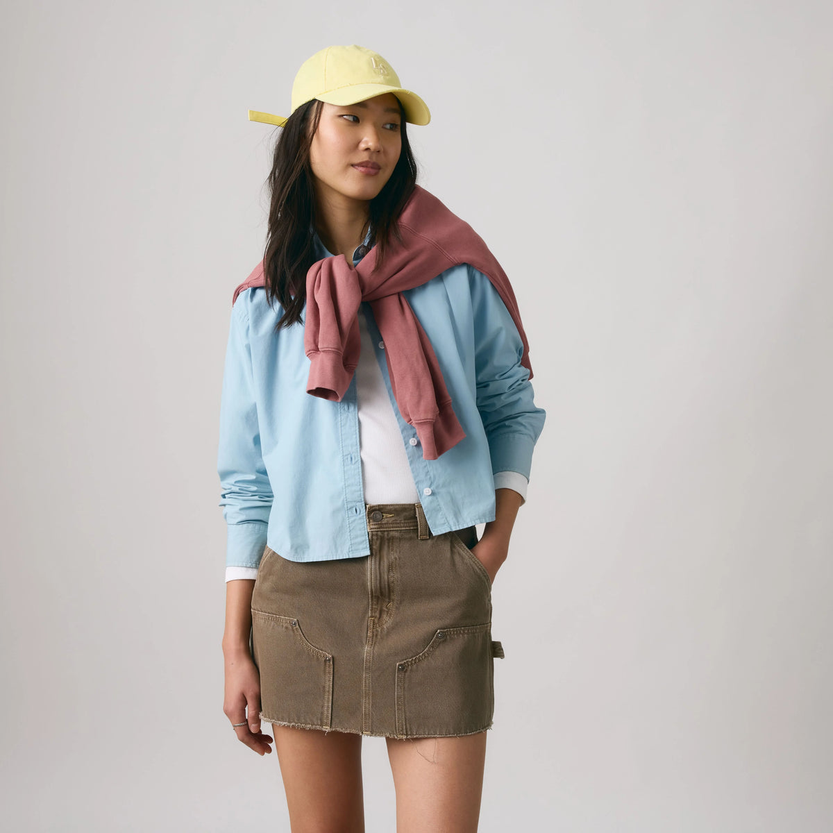 Harlie Cropped Button Down Shirt - Garment Dye Glacier Lake - Blue