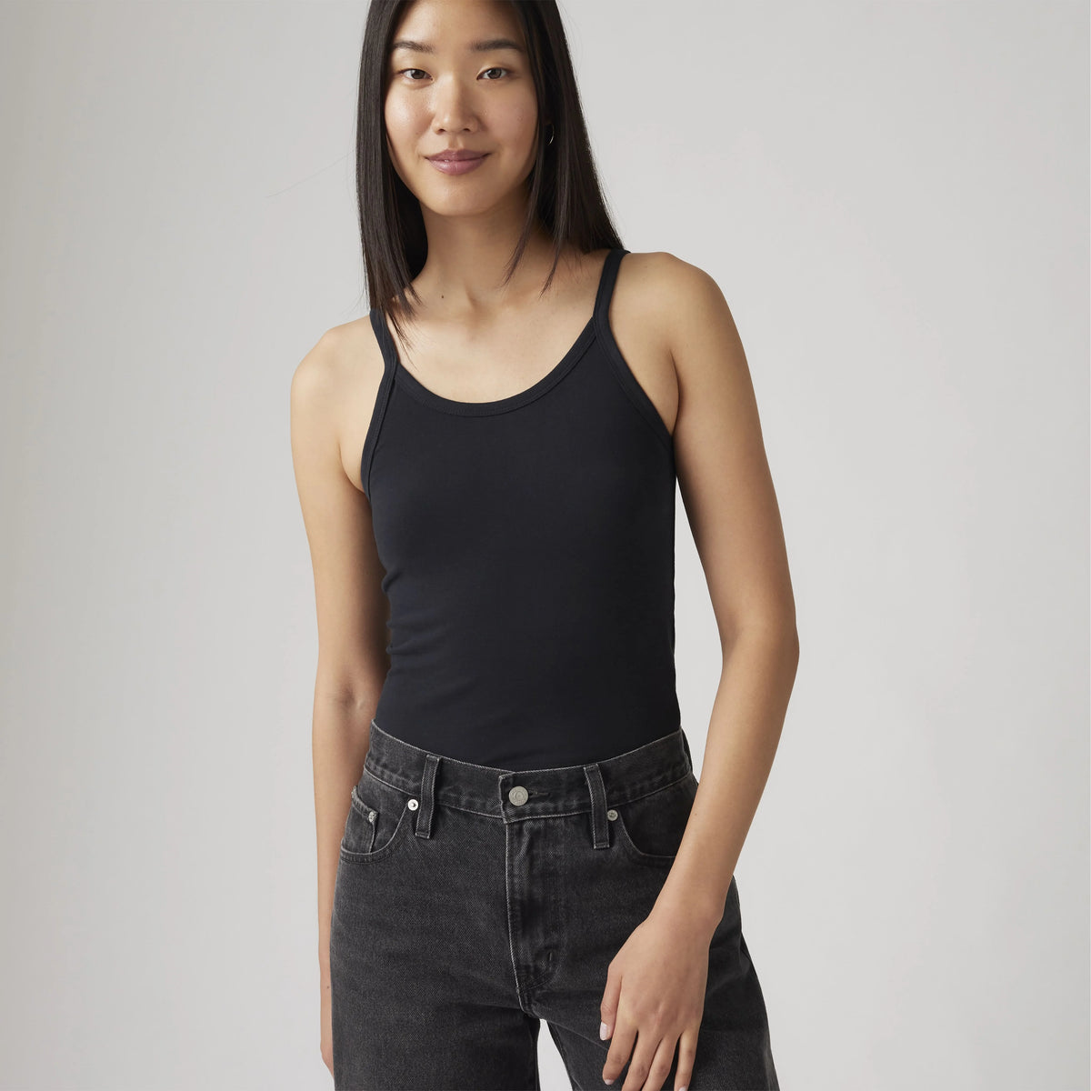 Plush Stretch Tank Top - Anthracite Night - Black