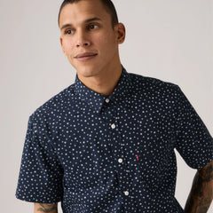 Short-Sleeve Classic One Pocket Standard Fit Shirt - Kieran Geo Print Navy Blazer - Blue