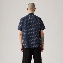 Short-Sleeve Sunset One Pocket Cotton Linen Shirt - Blast Floral Dress Blues