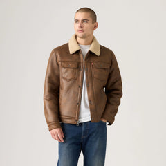Two Chest Pocket Faux Shearling Jacket - Brown