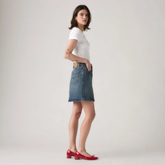 Retro Button Front Skirt - Eight Track - Dark Wash