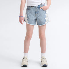 Printed A Line Denim Short Big Girls 7-16 - This and That  - Light Wash