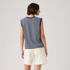 Boxy Tank Top - Emmi Stripe Peacoat - Blue