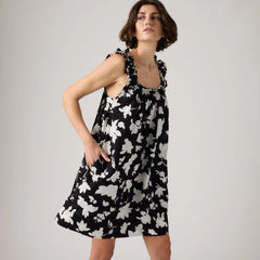 Meg Cotton Mini Dress - Regina Floral V2 Ant - Black