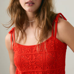Abbey Tie-Shoulder Sweater Tank Top - Signal Red - Red