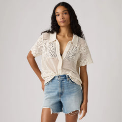 Susanna Floral Crochet Shirt - Pristine - White