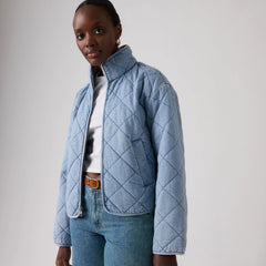 Stand Collar Diamond Quilted Jacket - Z9999 Cny Black Gold - Black