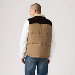 Utility Quilted Vest - Tan and Dark Brown