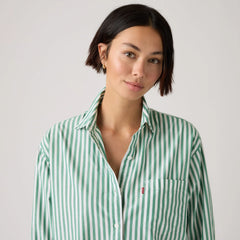 Harlie Boyfriend Button Down Shirt - Serafina Stripe Pine - Green