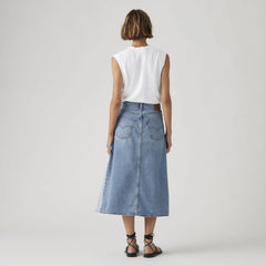 High Rise A-Line Pieced Skirt - Mixed Money Bags - Medium Wash