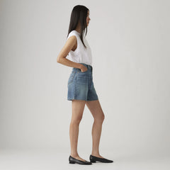 High Rise Baggy Linen+ Denim Lightweight Women's Shorts - Stop Flaxing Short - Medium Wash