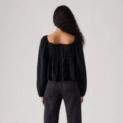 Ottie Long Sleeve Boho Blouse - Anthracite Night - Black