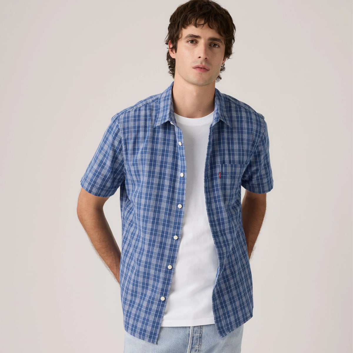 Short-Sleeve Classic One Pocket Standard Fit Shirt - Hakan Plaid Sunshine - Blue