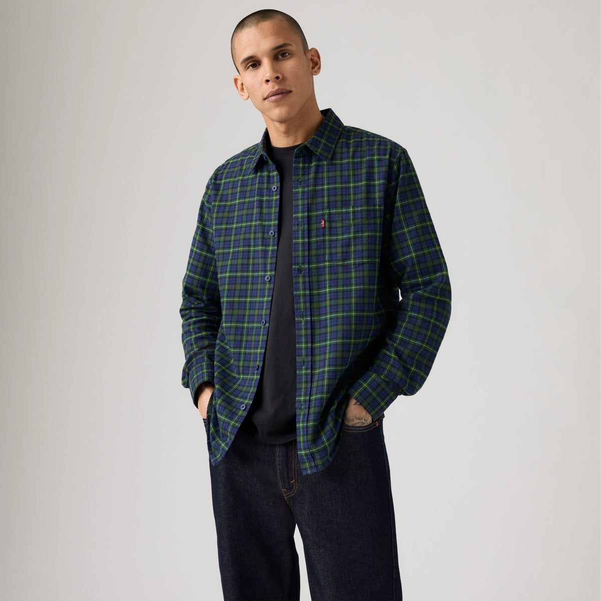 Classic One Pocket Standard Fit Flannel Shirt - Harlan Plaid Blue Deep Depths - Blue
