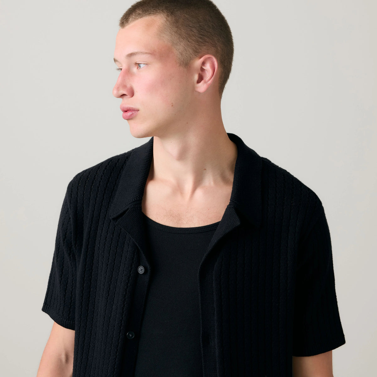 Costa Knit Camp Shirt - Jet Black - Black
