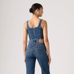 Seamed Zip Bustier Top - She'S So Vague - Medium Wash