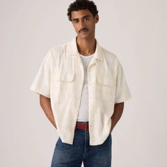 Boxy Utility Camp Shirt - Atkins Plaid Egret - White
