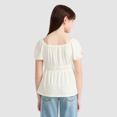 Short Sleeve Smocked Puff Sleeve Top  Big Girls 7-16 - Antique White