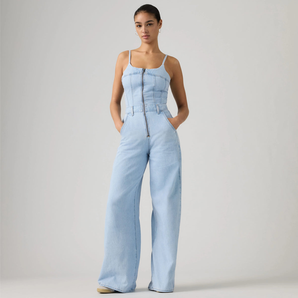 Bustier Lightweight Jumpsuit - Always Going To Change - Light Wash