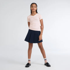 Short Sleeve Rosette Pointelle Knit Top Big Girls 7-16 - Crystal Pink - Pink
