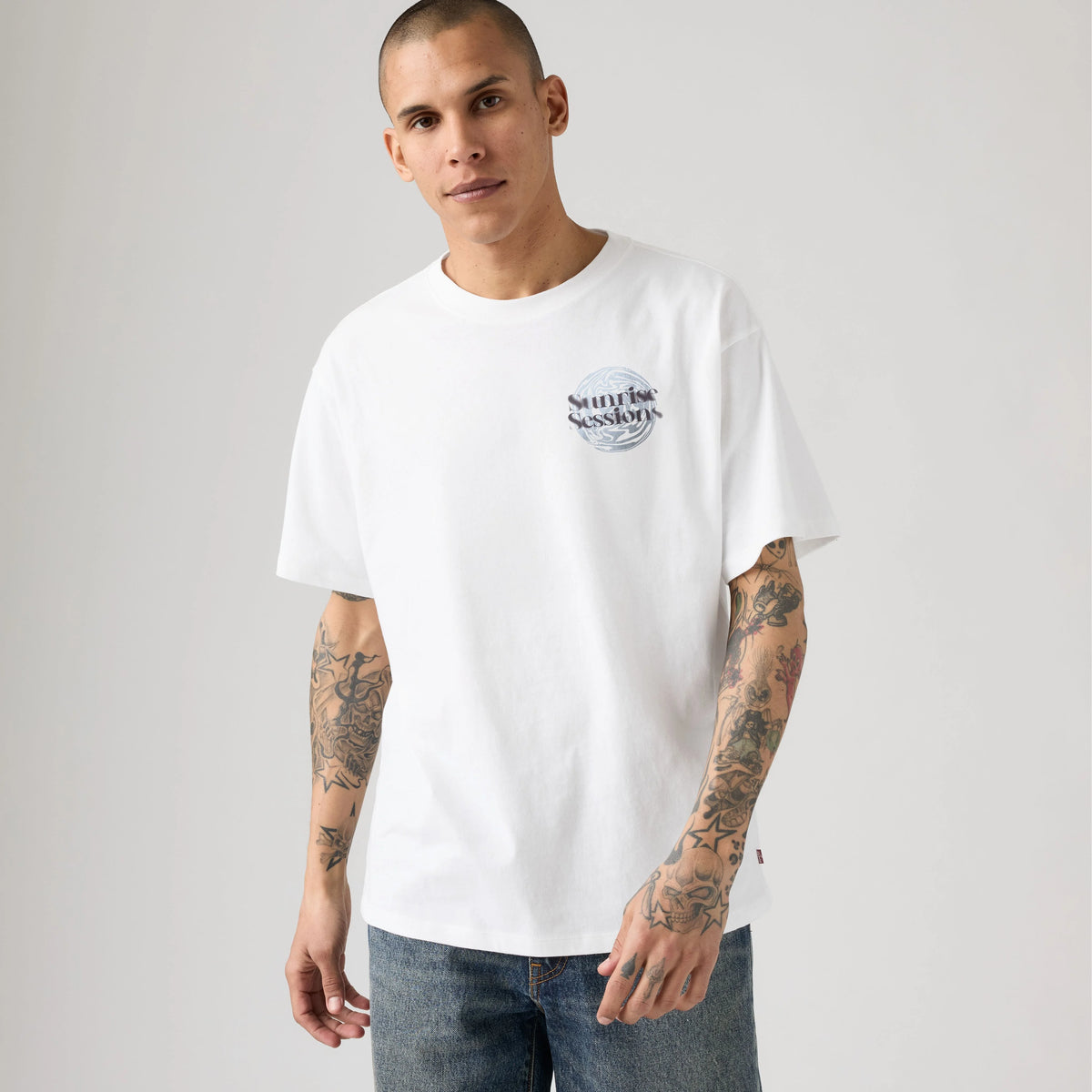 Relaxed Fit Vintage Graphic T-Shirt - Sunrise Sessions Bright White - White