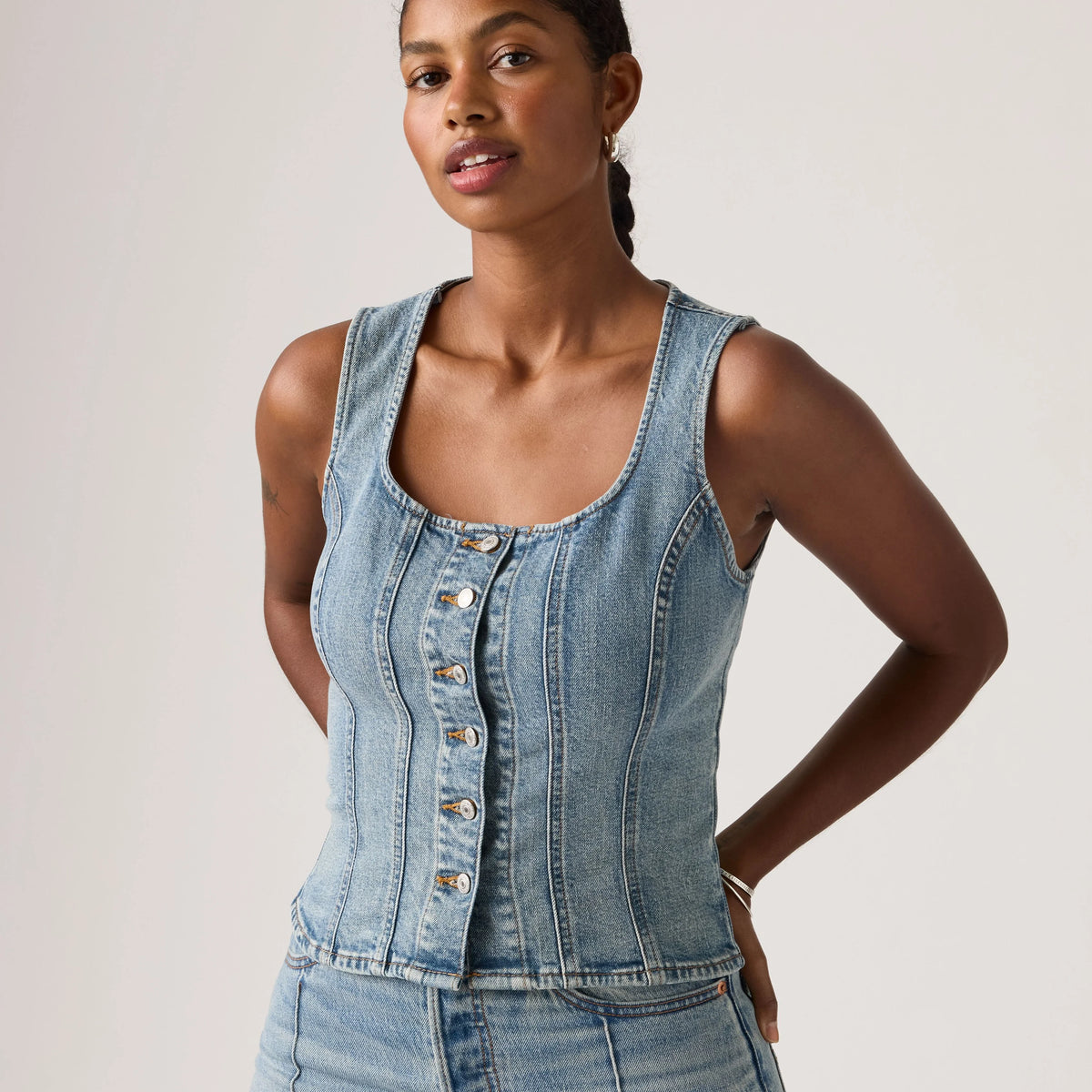 Sculpted Sleeveless Top - What Now Top - Medium Wash